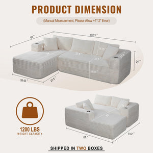 103" Modular Sectional Sofa with Chaise & Cup Holders
