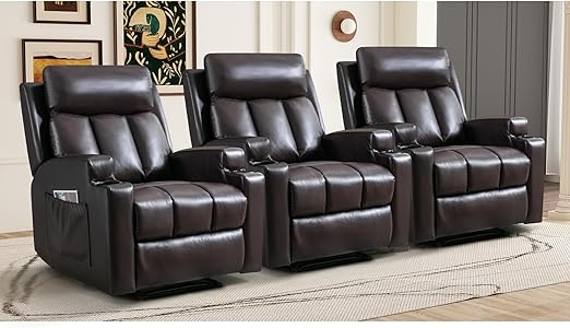 Manual Recliner Chair with Massage, Heat & Cup Holders