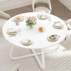 Round Dining Table, Wood Top & Metal Base, Seats 4–6