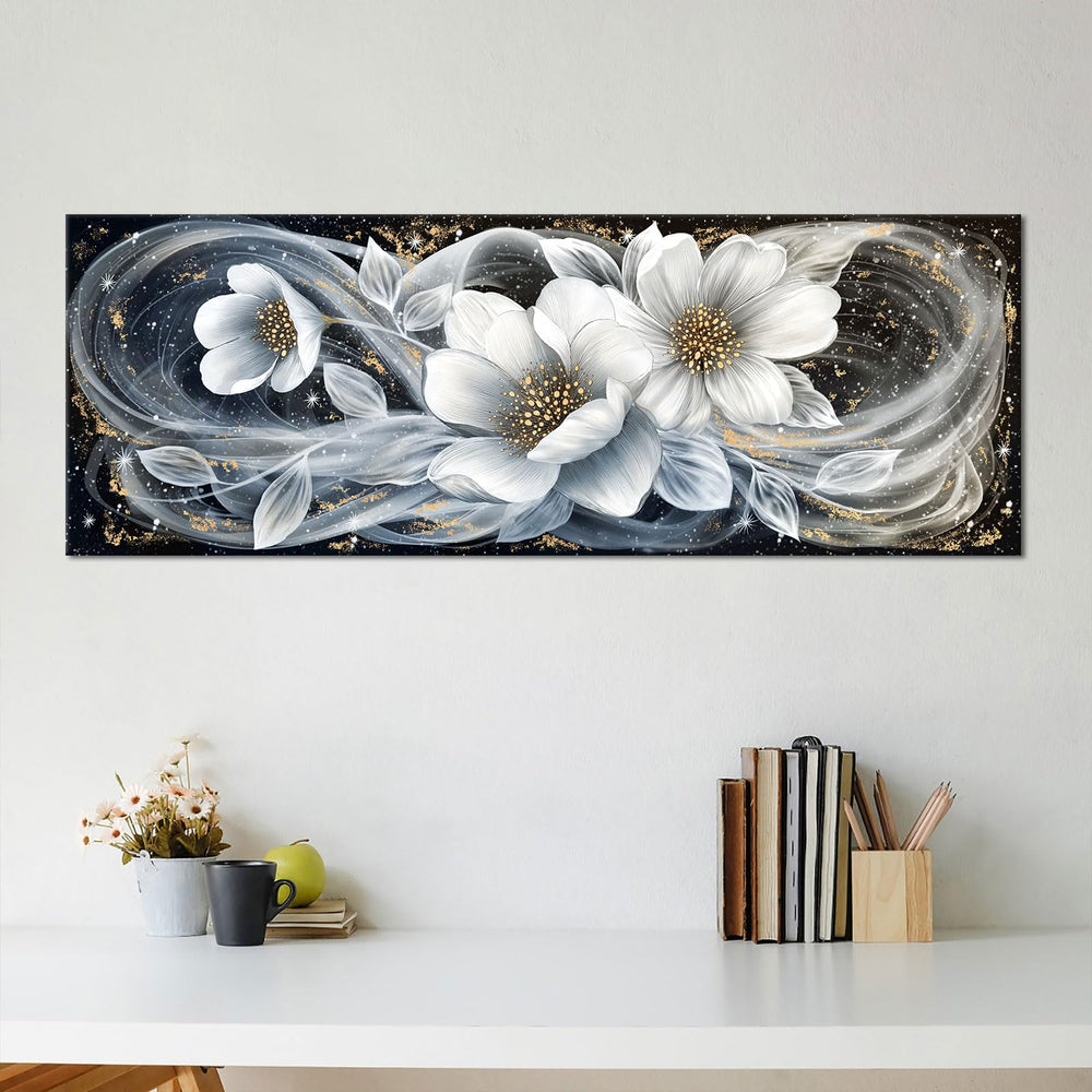Black & White Magnolia Canvas Wall Art – 20x55 Inch