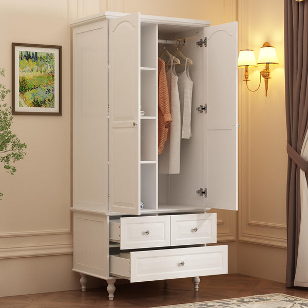 Wardrobe Cabinet with 2 Doors, 3 Drawers & Hanging Rod