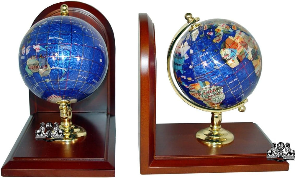 Gemstone Globe Bookends – Blue Pearl Ocean