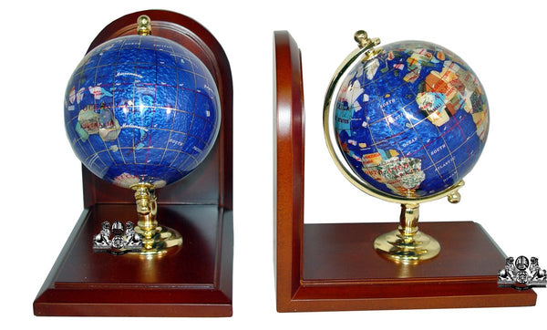 Gemstone Globe Bookends – Blue Pearl Ocean
