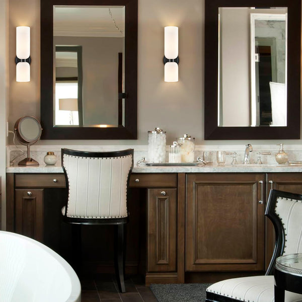 Modern 2-Light Wall Sconce Set of 2 – Milky White Glass