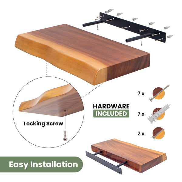 Live Edge Solid Wood Floating Shelves Set of 2
