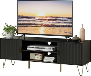 TV Stand for 55-65 Inch TV with Storage Cabinets and Gold Accents