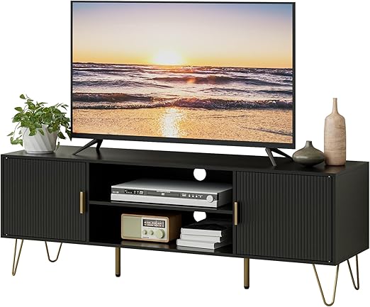 TV Stand for 55-65 Inch TV with Storage Cabinets and Gold Accents