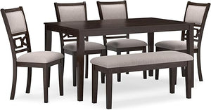 6-Piece Transitional Dining Table Set with Bench and Upholstered Chairs, Seats 6