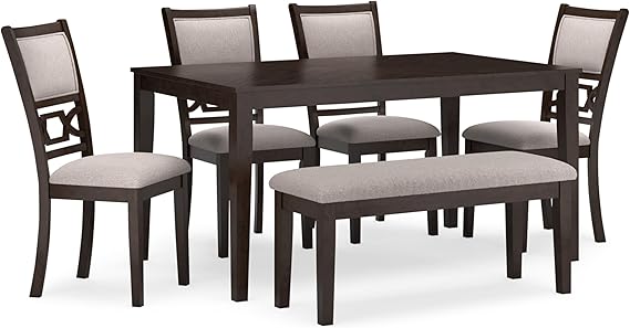 6-Piece Transitional Dining Table Set with Bench