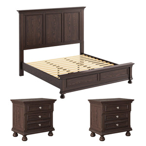 3-Piece Solid Wood Bedroom Set – Bed Frame & 2 Nightstands