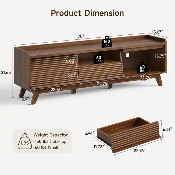 70-Inch Mid-Century TV Stand with LED Lights & Storage