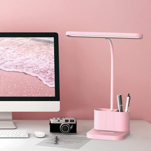Pink Dimmable LED Desk Lamp with Gooseneck & Pen Holder