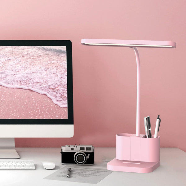 Pink Dimmable LED Desk Lamp with Gooseneck & Pen Holder
