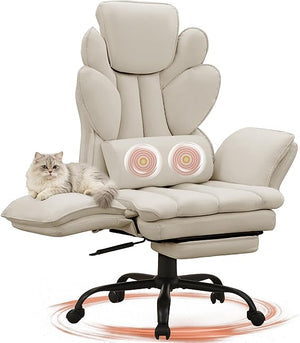 Wide Seat Reclining Office Chair with Flip Armrests & Footrest