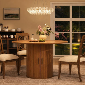 47" Round Dining Table with Storage Shelf & Sliding Door