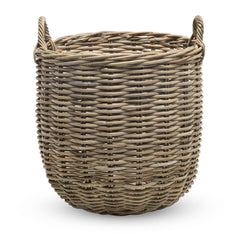 Round Rattan Storage Basket with Handles