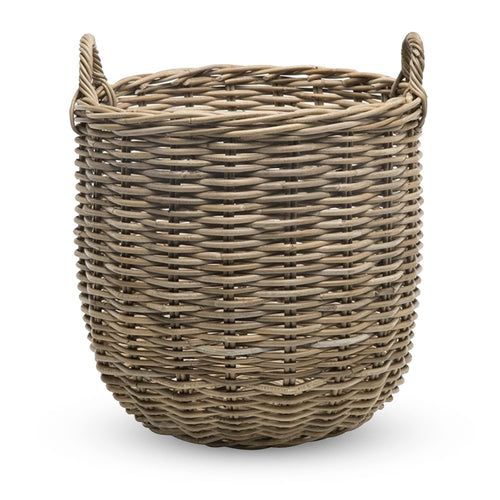 Round Rattan Storage Basket with Handles
