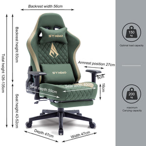 Gaming Chair with Footrest, 2D Armrests, 150° Recline, High Back Ergonomic Chair