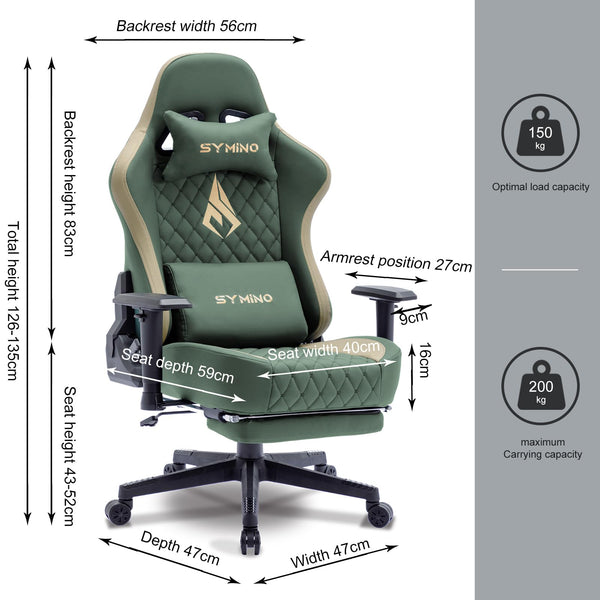 Gaming Chair with Footrest, 2D Armrests, 150° Recline, High Back Ergonomic Chair