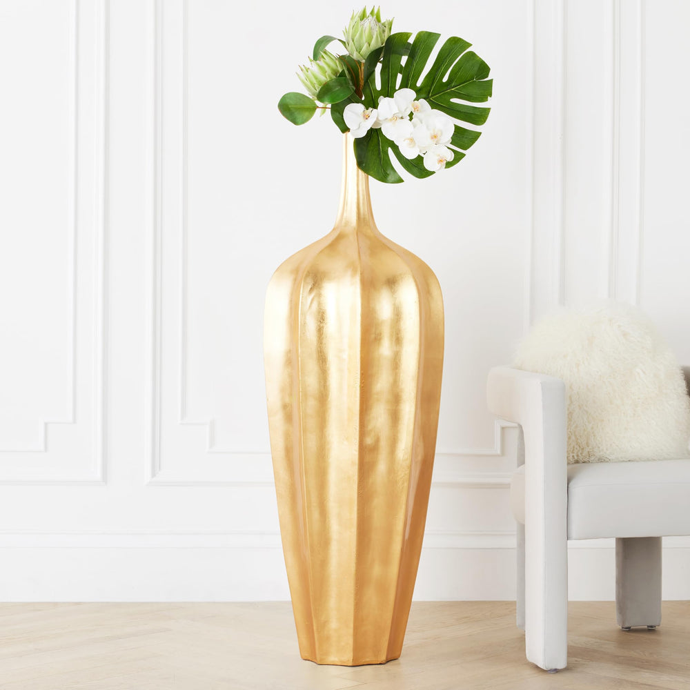 Fluted Floor Vase with Metallic Finish — Fiberglass, 48.75" Tall