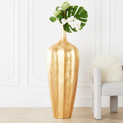 Fluted Floor Vase with Metallic Finish — Fiberglass, 48.75" Tall