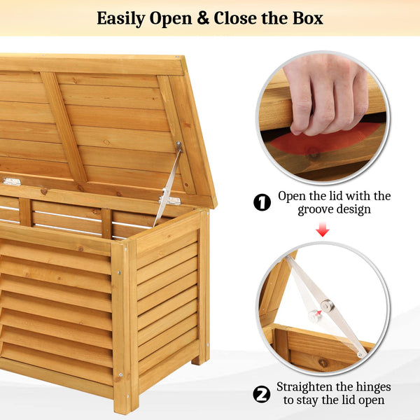 Outdoor Wooden Deck Box 47 Gallon with Lid