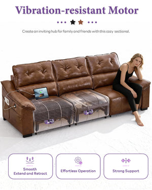 Electric Power Reclining Sectional Sofa with USB Charging & Cup Holders