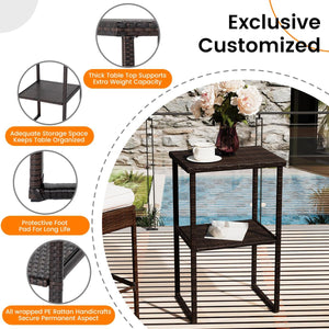Outdoor Wicker Bar Table – Counter Height Patio Pub Table with Storage Shelf