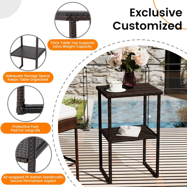 Outdoor Wicker Bar Table – Counter Height Patio Pub Table with Storage Shelf