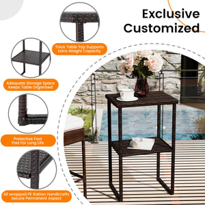 Outdoor Wicker Bar Table – Counter Height Patio Pub Table with Storage Shelf