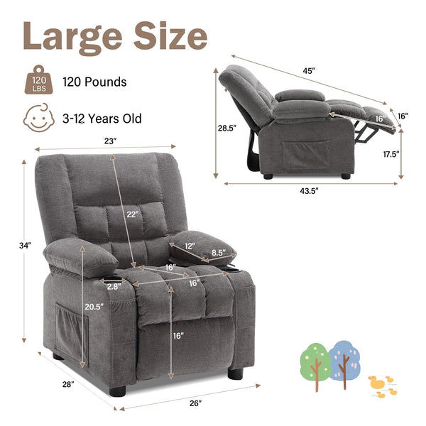 Kids Recliner Chair with Cup Holders & Side Pockets