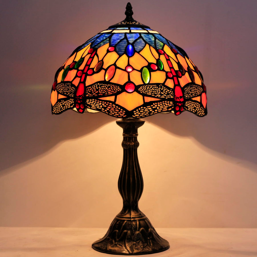Tiffany Style Stained Glass Dragonfly Table Lamp