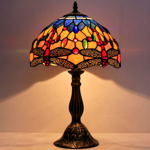 Tiffany Style Stained Glass Dragonfly Table Lamp