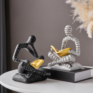Thinker Decorative Bookends for Heavy Books - Black & White