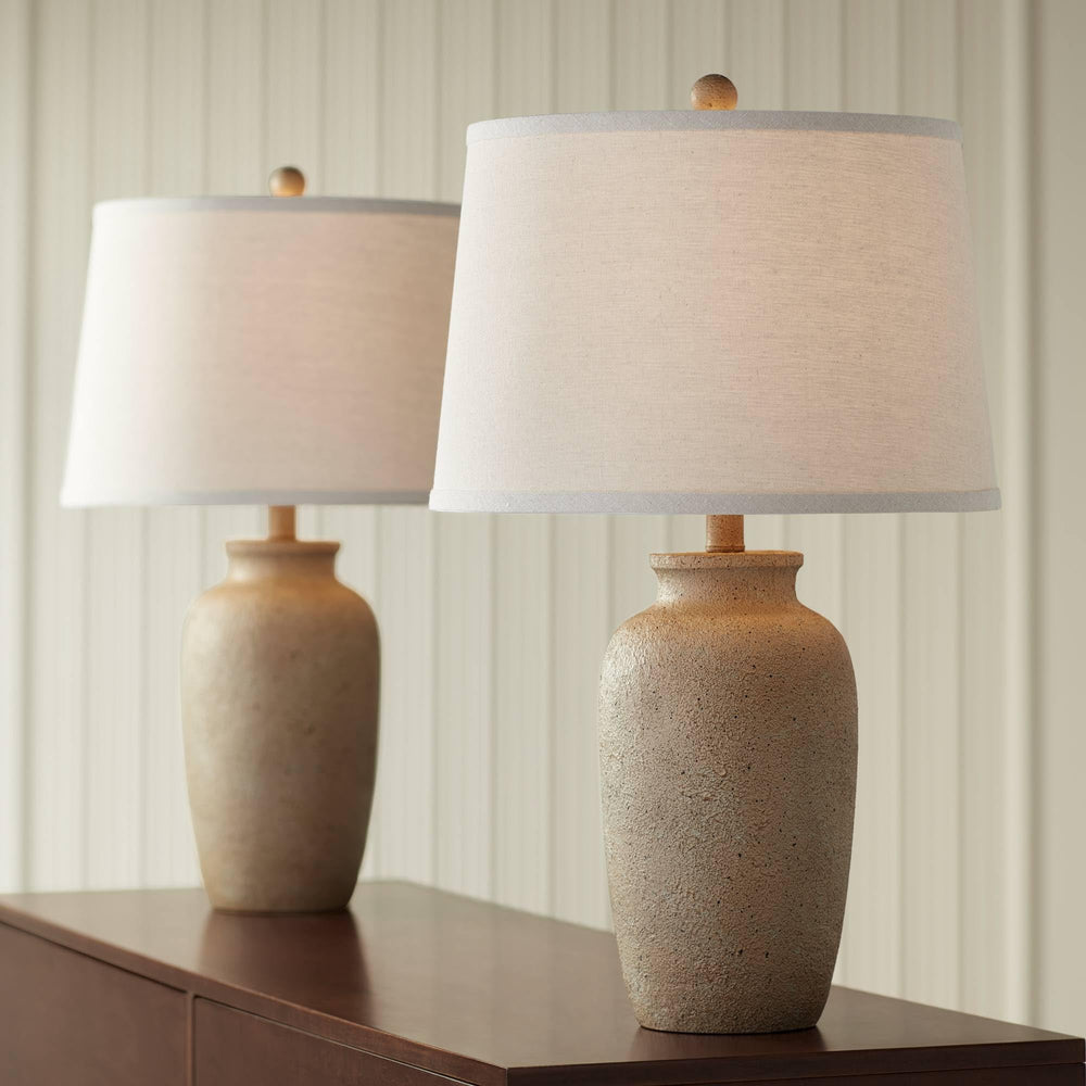 Farmhouse Rustic Table Lamps Set of 2 – Beige Oatmeal Fabric Shade