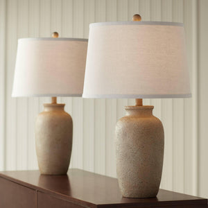 Farmhouse Rustic Table Lamps Set of 2 – Beige Oatmeal Fabric Shade