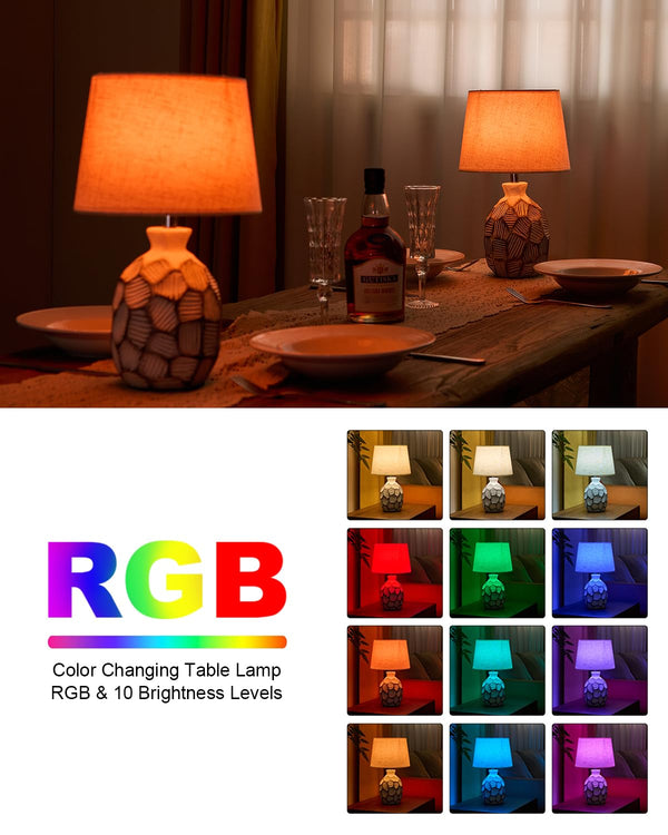 13" Small Ceramic Cordless Table Lamp with Remote, Timer & RGB