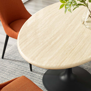 60" Oval Artificial Travertine Dining Table with Pedestal Base