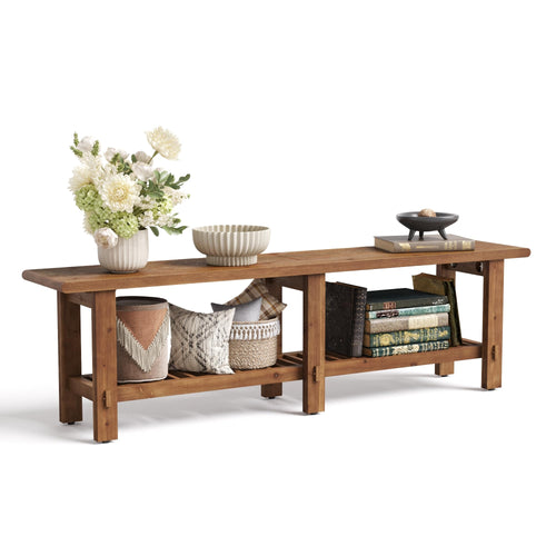 63" Solid Wood Entryway Bench with Shoe Storage