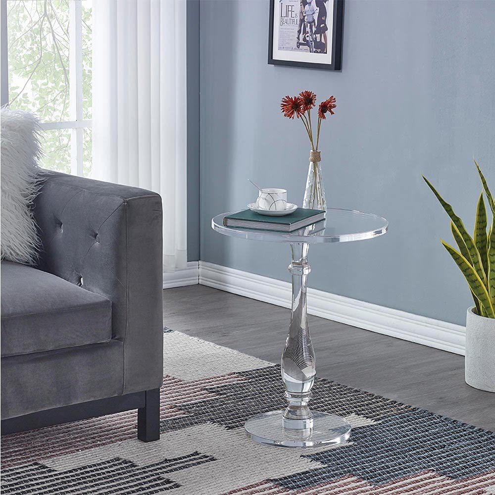 Clear Acrylic Round Side Table with Solid Post