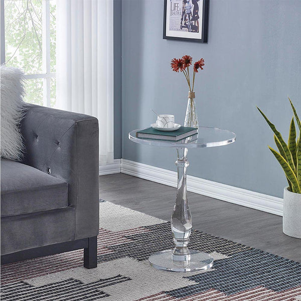 Clear Acrylic Round Side Table with Solid Post
