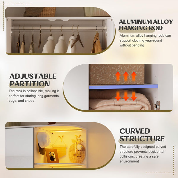 3-Door Armoire Wardrobe with Mirror & LED