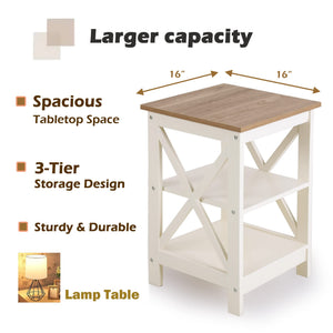 End Table Set of 2 with 3-Tier Shelf – Farmhouse Nightstand