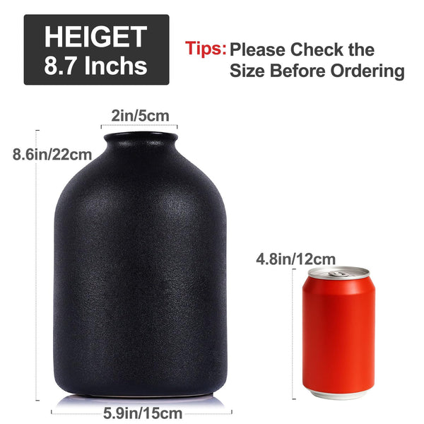 Black Ceramic Vase – Matte Finish, 8.6" Tall