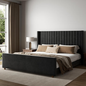 Upholstered Platform Bed with Tall Wingback Headboard