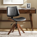 Mid-Century Faux Leather Swivel Desk Chair, Tufted Back, Solid Wood Legs