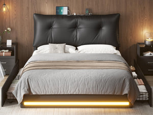Full Size Platform Bed Frame with Storage Drawers, LED Lighting & Charging Station