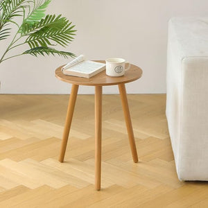 Round Wood Side Table – Small Accent End Table with 3 Legs