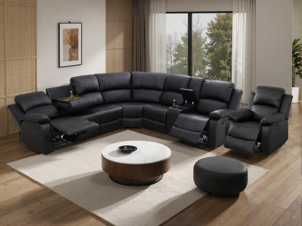 L-Shape Sectional Reclining Sofa Set with Drop-Down Table & Storage Console