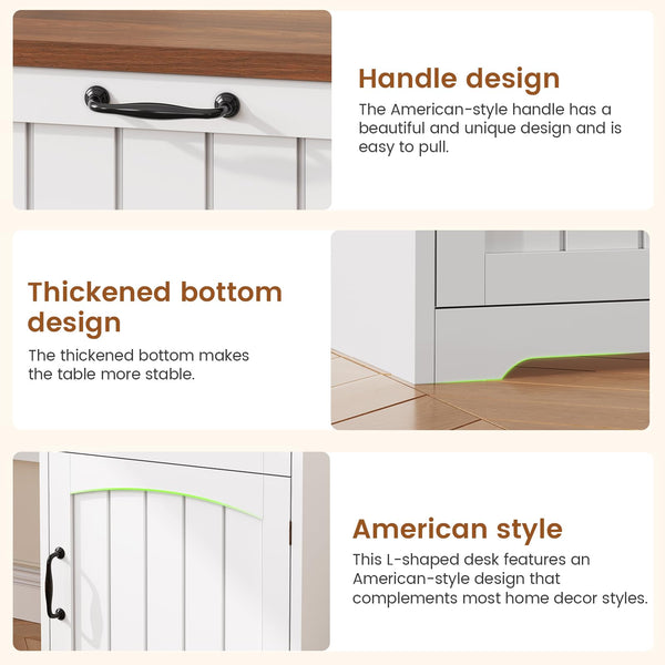 L-Shaped Desk with Drawers, File Cabinet & Monitor Stand – 63"